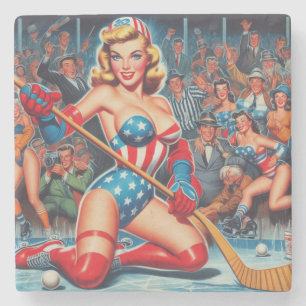 Dessous-de-verre En Pierre Hockey Rétro Pin-up