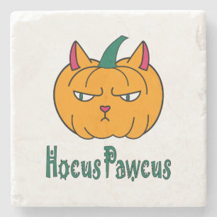 Dessous-de-verre En Pierre Hocus pawcus Halloween citrouille ginger cat magie