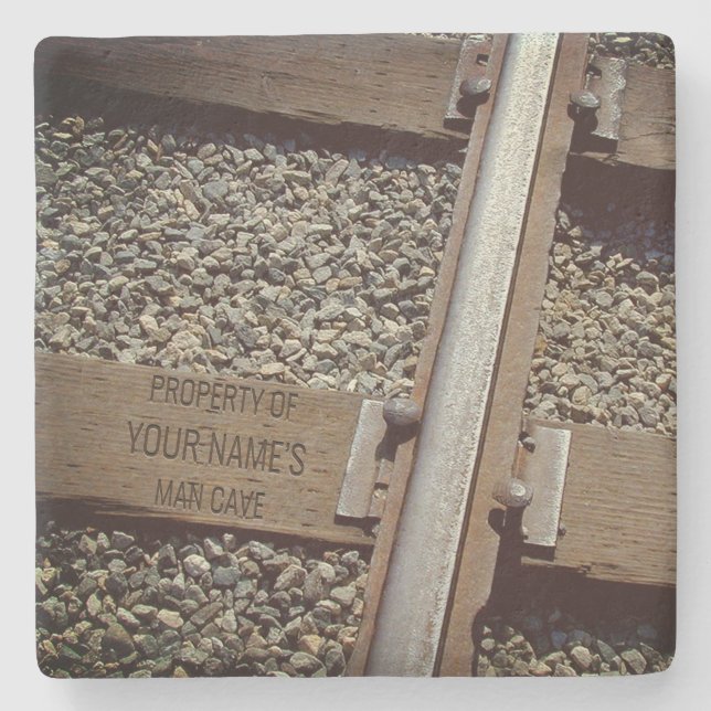 Dessous-de-verre En Pierre Homme-Caverne personnalisable de voie ferrée (Devant)