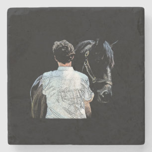 Dessous-de-verre En Pierre Homme tenant le cheval Dessous de verre en pierre