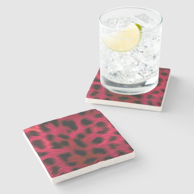 Dessous-de-verre En Pierre Hot Pink Leopard Print Faux  (Côté)