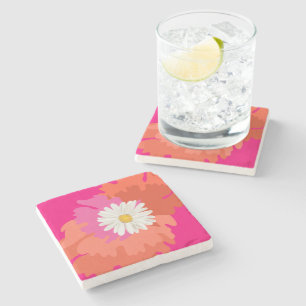 Dessous-de-verre En Pierre Hot rose et orange Fleur Daisy Abstrait Accueil