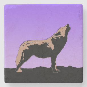 Dessous-de-verre En Pierre Howling Wolf at Sunset - Art faunique original