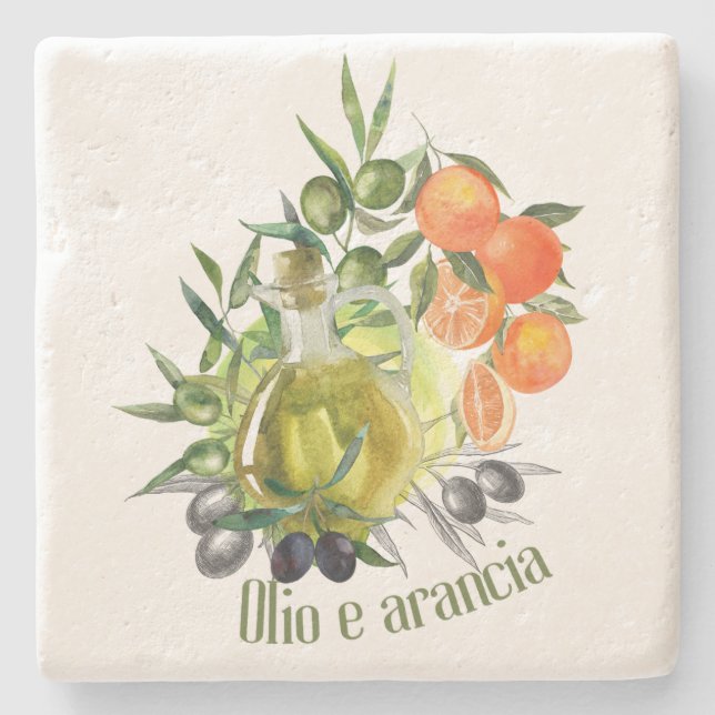 Dessous-de-verre En Pierre Huile d'olive et orange : (Devant)