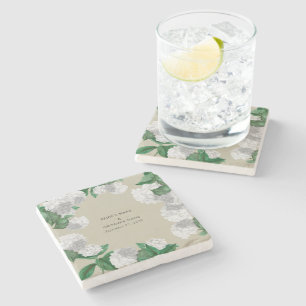 Dessous-de-verre En Pierre Hydrangea Blanche Floral Modernité Mariage