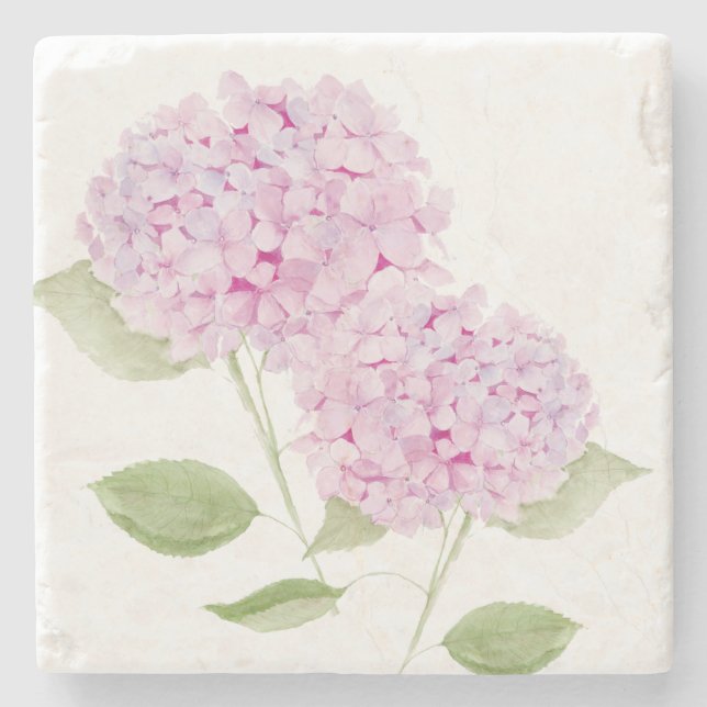 Dessous-de-verre En Pierre Hydrangea Rose Aquarelle (Devant)