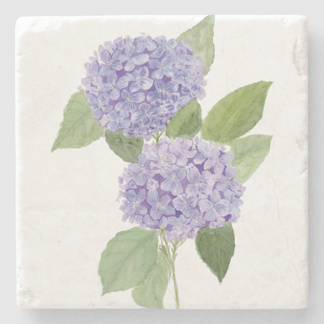 Dessous-de-verre En Pierre Hydrangea Violet Aquarelle (Devant)