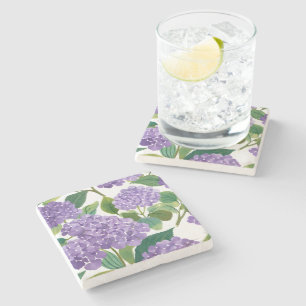 Dessous-de-verre En Pierre Hydrangea Violette Fleurale Côtière Aquarelle