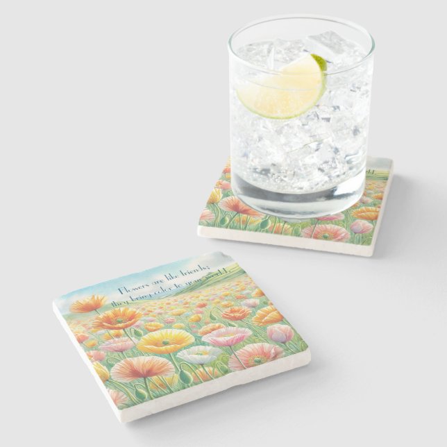 Dessous-de-verre En Pierre Iceland Poppy Field & Quote	 (Côté)