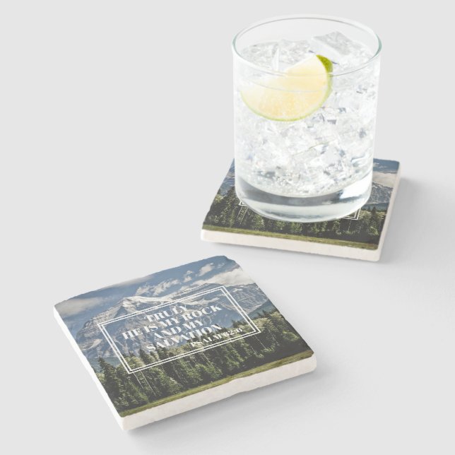 Dessous-de-verre En Pierre Il est My Rock Christian Bible Verse Mountain Phot (Côté)