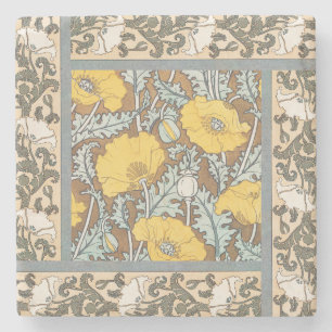 Dessous-de-verre En Pierre Illustration Art Nouveau Poppy Fleur Jaune