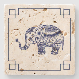 Dessous-de-verre En Pierre Illustration Blue Elephant Simple Frame