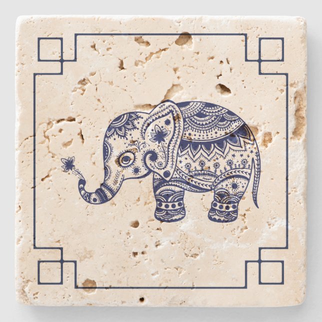 Dessous-de-verre En Pierre Illustration Blue Elephant Simple Frame (Devant)