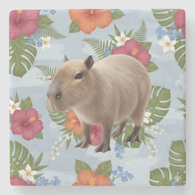 Dessous-de-verre En Pierre Illustration d'animal de capybara à l'aquarelle mi (Devant)