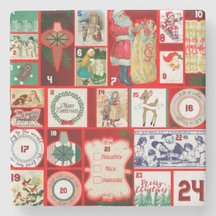 Dessous-de-verre En Pierre Illustration de bloc de l'Avent de Noël carré