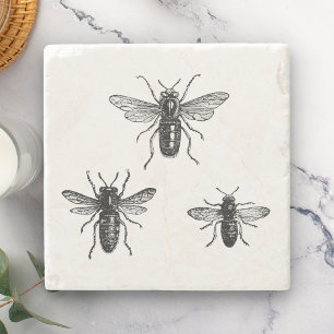 Dessous-de-verre En Pierre Illustration de la reine abeille et abeilles ouvri