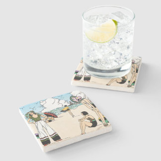 Dessous-de-verre En Pierre Illustration de plage Art Déco vintage des années