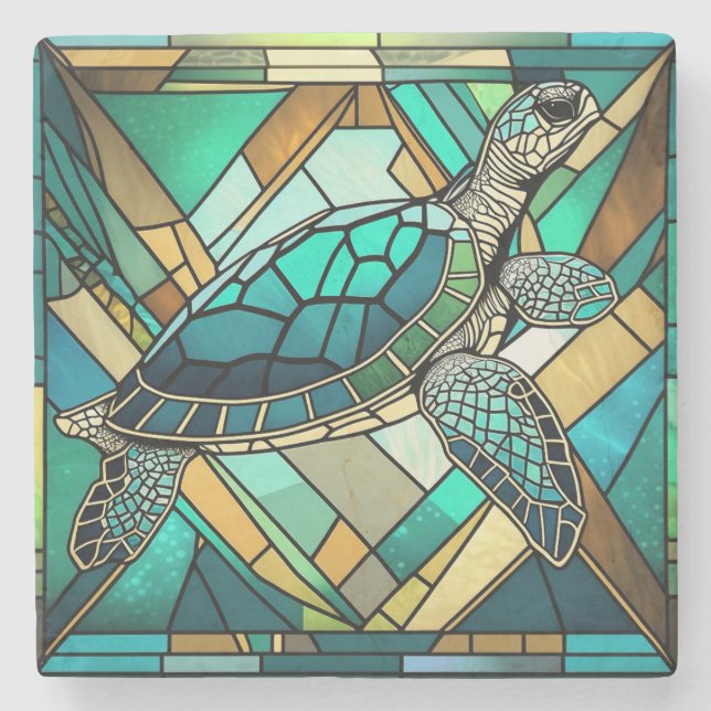 Dessous-de-verre En Pierre Illustration de tortue marine en verre (Devant)