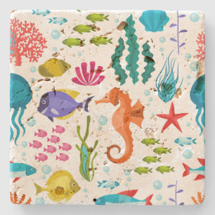 Dessous-de-verre En Pierre Illustration de vie tropicale colorée