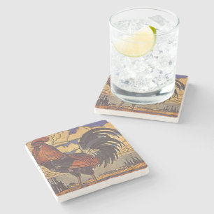 Dessous-de-verre En Pierre Illustration du pays rétro du coq de ferme vintage