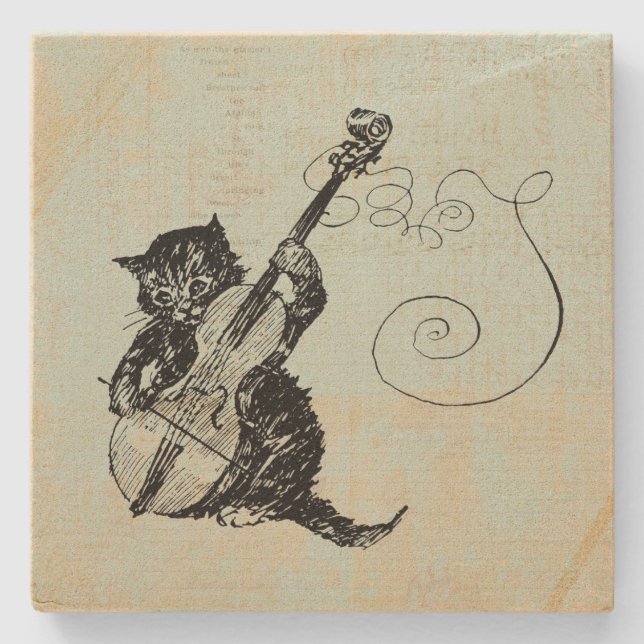 Dessous-de-verre En Pierre Illustration d'un chaton jouant au violon en musiq (Devant)