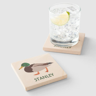 Dessous-de-verre En Pierre Illustration réaliste de Mallard Duck Personnalisé