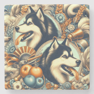 Dessous-de-verre En Pierre Illustration Retro Siberian Husky