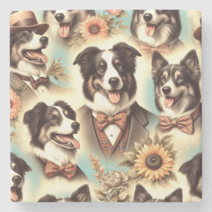 Dessous-de-verre En Pierre Illustration vintage des bordures Collie