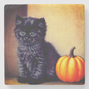 Dessous-de-verre En Pierre Illustration vintage Halloween Black Kitten