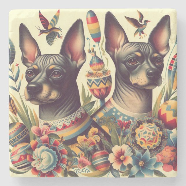 Dessous-de-verre En Pierre Illustration vintage Xoloitzcuintle (Devant)