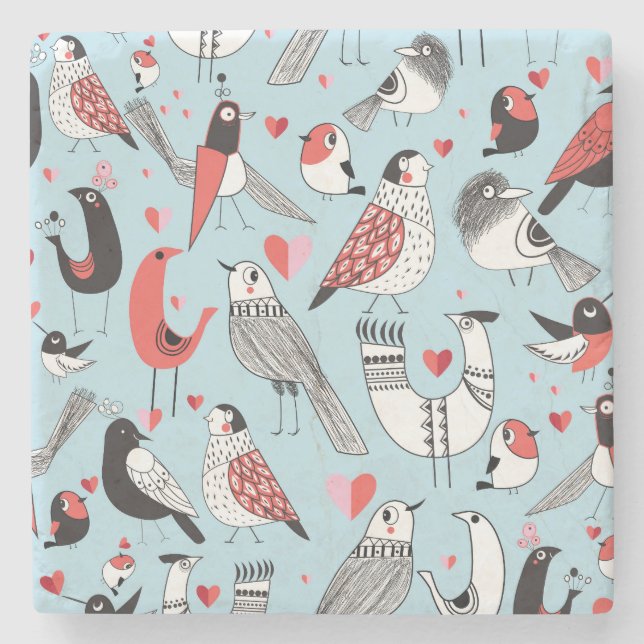 Dessous-de-verre En Pierre Illustrations amusantes d'oiseaux, graphisme sans  (Devant)