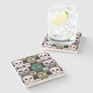 Dessous-de-verre En Pierre Illustrations de hiboux mignons motif