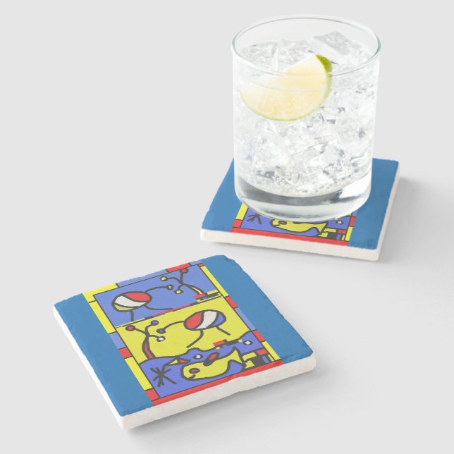 Dessous-de-verre En Pierre Image avec art moderne poisson (Côté)