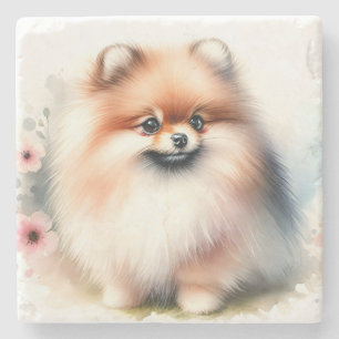 Dessous-de-verre En Pierre Image d'aquarelle mignonne Pomeranian