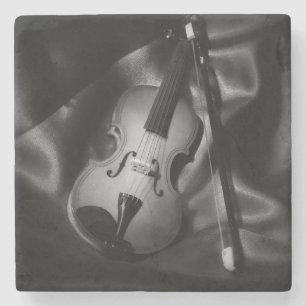 Dessous-de-verre En Pierre Image en noir et blanc d'un violon nature morte