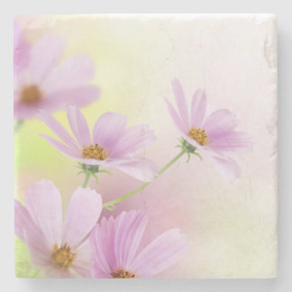 Dessous-de-verre En Pierre Image personnalisé & Fleurs roses aquarelle