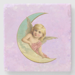 Dessous-de-verre En Pierre Image vintage - Angel assis sur une lune de croiss
