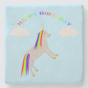 Dessous-de-verre En Pierre Imaginaire Anniversaire Unicorne arc-en-ciel et nu