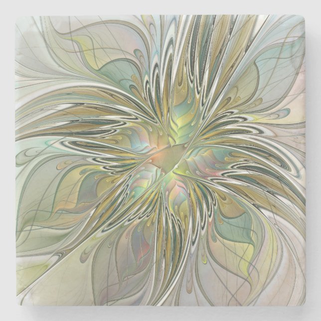 Dessous-de-verre En Pierre Imaginaire Floral Fleur Art Fractal Moderne Avec O (Devant)