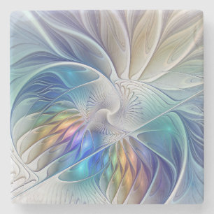 Dessous-de-verre En Pierre Imaginaire Floral, Fleur Fractale Abstraite coloré