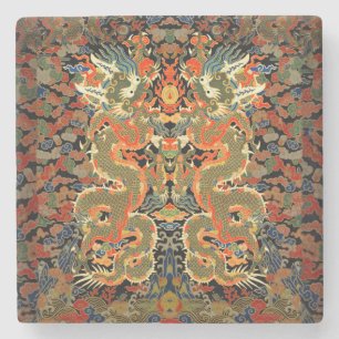 Dessous-de-verre En Pierre Impression de textile de dragon chinois vintage Ar