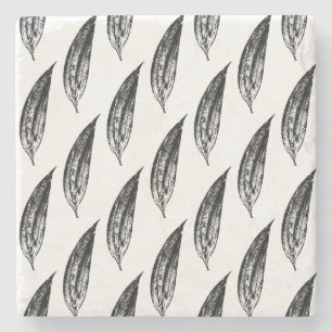 Dessous-de-verre En Pierre Impression feuille de lys blanc noir et blanc