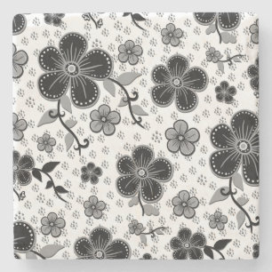 Dessous-de-verre En Pierre Impression florale noire et blanche