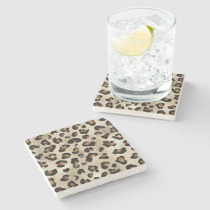 Dessous-de-verre En Pierre Imprimé motif léopard guépard beige marron