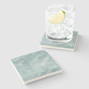 Dessous-de-verre En Pierre Imprimé serpent argent bleu aqua