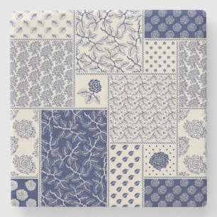 Dessous-de-verre En Pierre Indigo Bleu Beige Floral Patchwork
