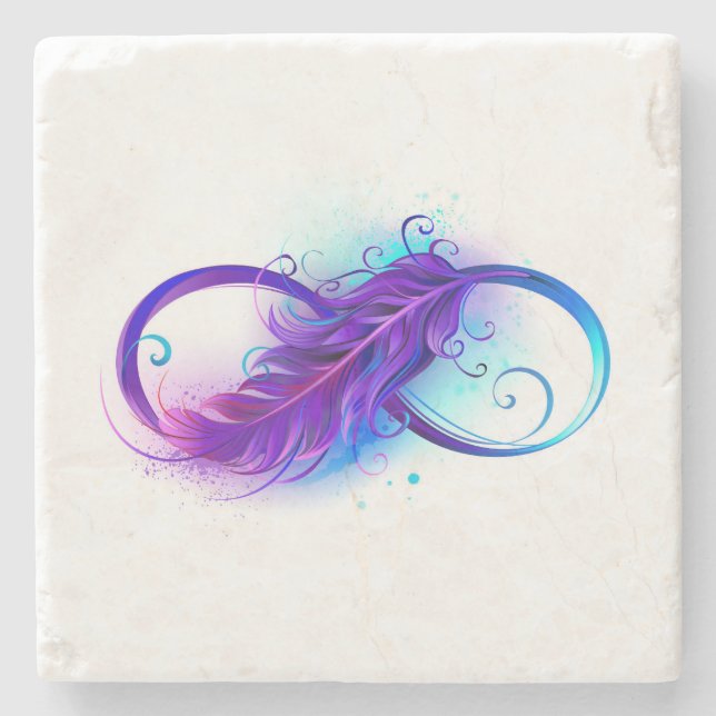 Dessous-de-verre En Pierre Infini avec plume violette (Devant)