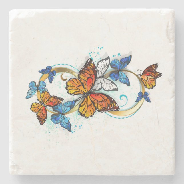 Dessous-de-verre En Pierre Infinité de papillons monarques (Devant)