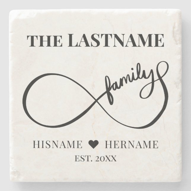 Dessous-de-verre En Pierre Infinity Personalized Family Name and Est. Date (Devant)