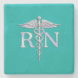 Dessous-de-verre En Pierre Infirmière inscrite RN Caduceus sur Décor Turquois